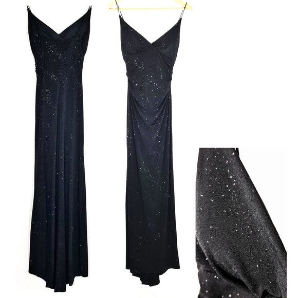 Y2K RVHTF City Triangles Long Maxi Strappy Black Glitter Slip Formal Dress Small - Picture 1 of 7